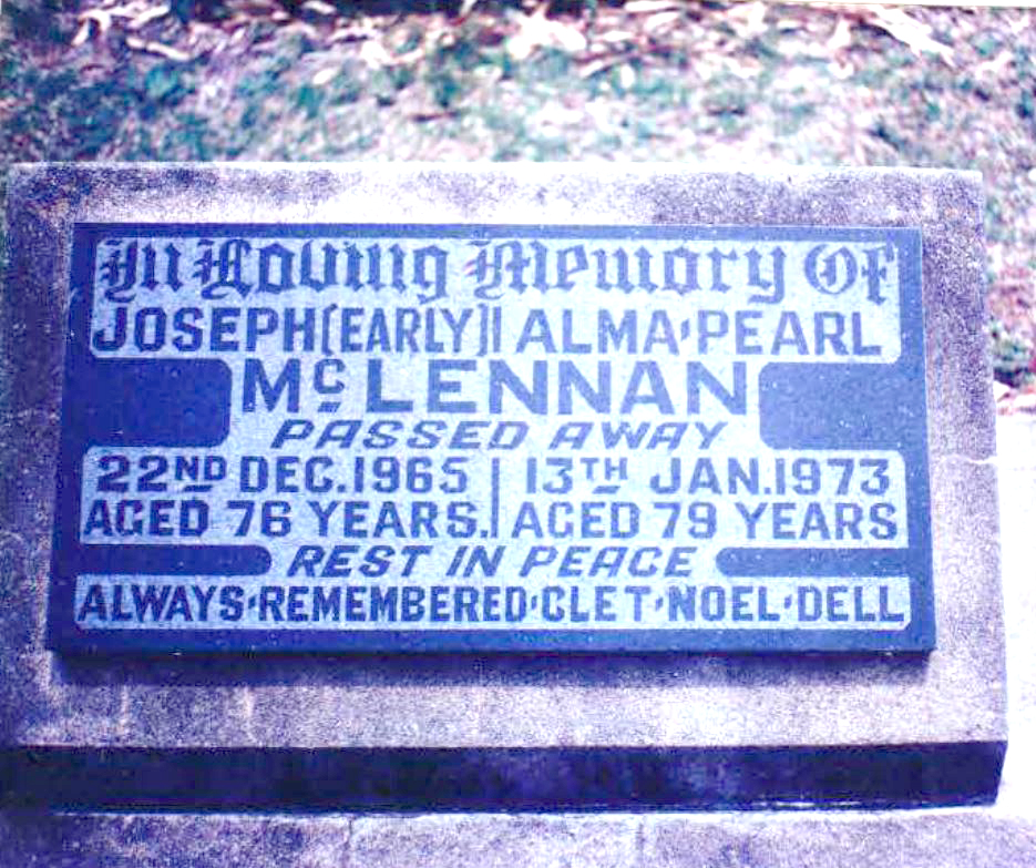 Photo of headstones/Joseph McLennan d1965 hdstn Sth Grafton